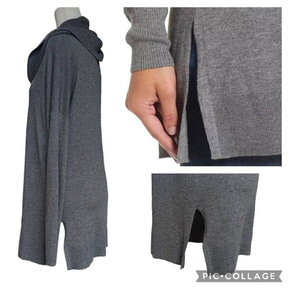 Caslon Gray 3 in 1 Convertible Cowl Neck Sweater Side Split Tunic Size L Women - Picture 6 of 11